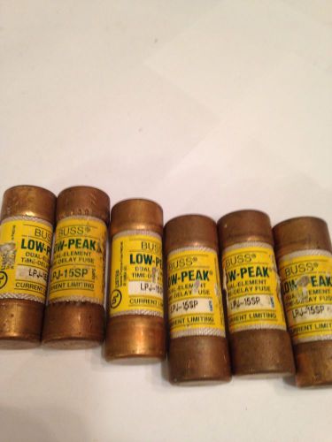 LOT OF (6) BUSS LOW PEAK LPJ-15SP DUAL-ELEMENT TIME DELAY FUSE