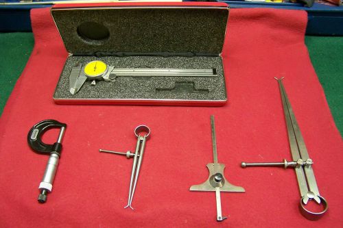 Starrett tools metric dial calipers, depth gauge, micrometer, 2x spring calipers for sale
