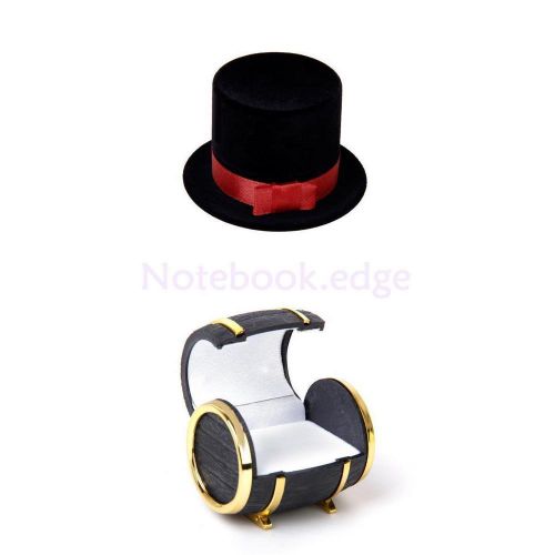 2x Velvet Ring Jewelry Display Storage Box Case Organizer Barrel Hat Shape