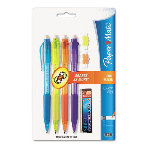 Quick Flip Mechanical Pencil, 0.5mm, Blue-Orange-Purple-Yellow Barrel, 4/Pack