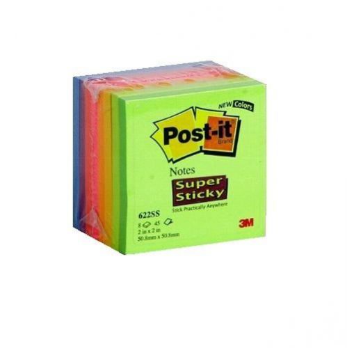 3M Post-It Super Sticky Notes 2&#034;x2&#034; | 50.8mm x 50.8mmm | 8 Rainbow Colours