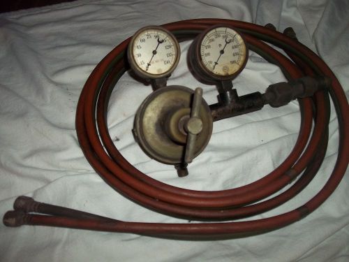 Vintage dual gauges with dual welding torch hose estate find made in usa for sale