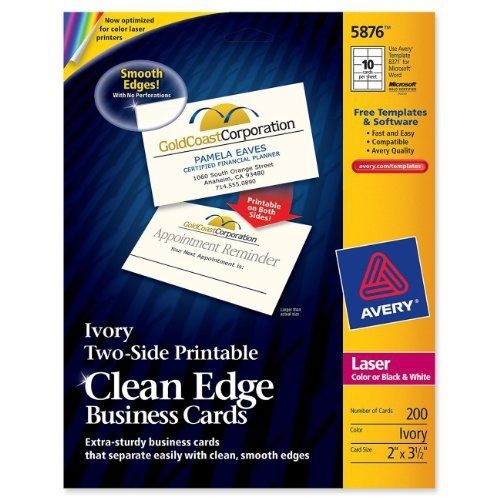 Avery 5876 Two-Side Printable Clean Edge® Business Cards for Laser Printers