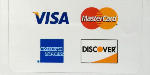6 X CREDIT CARD LOGO STICKER Visa, MasterCard, Discover, &amp; American Express