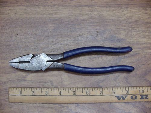 Old Used Tools,Klein HD213-9NETP Linesman Pliers,8-3/4&#034; W/Blue Grips,Excellent