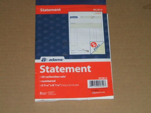 Adams Statement Book, 5.56 x 8.44 Inches, 2-Parts, 50 Carbonless Sets, White
