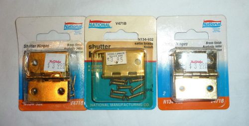 (6) national n134-932 2&#034; cabinet shutter hinges v471b x 3-packs satin brass new! for sale