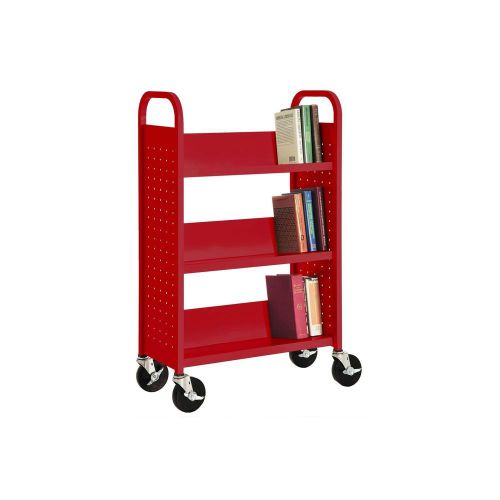 Single Sided 3-Sloped Shelf Welded Booktruck, Red / Black industrial  AB40396