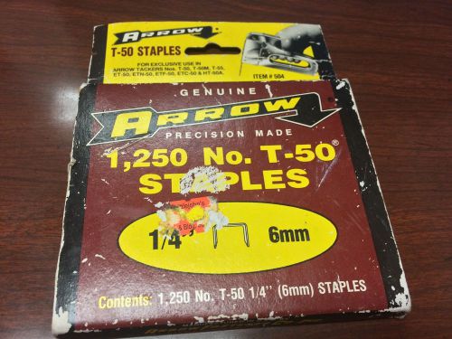 Arrow t-50 staples, 1,250 no. t-50 1/4&#034; (6mm) staples. item #504.  1 box. for sale