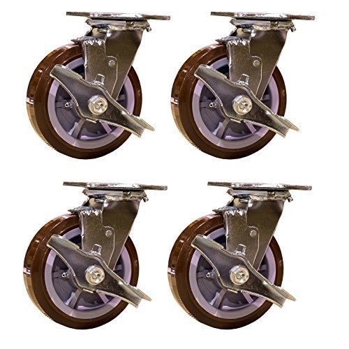 Service Caster SCC-30CS620-PPUR-TLB-4 Heavy Duty Swivel Casters with Brakes,