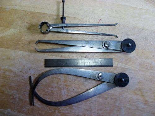 Starrett inside calipers, 2 outside calipers &amp; no. 400  6&#034; tempered rule 1/64 for sale