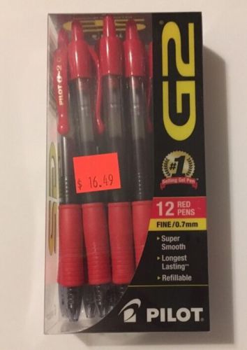 12 PILOT RED G2 FINE 0.7mm pen 072838314093 31409 g27 gel ink NEW!