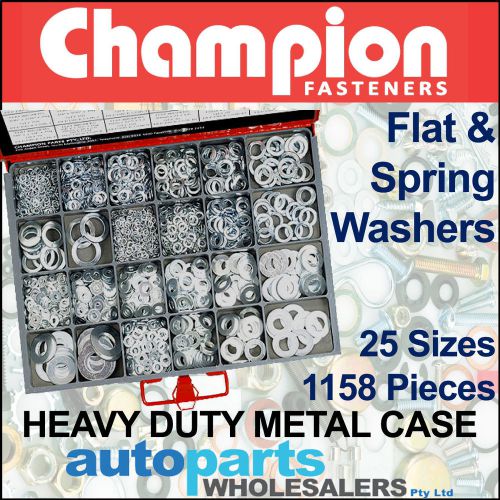 CHAMPION MASTER KIT FLAT &amp; SPRING STEEL WASHERS ASSORTMENT (1158 Pieces)