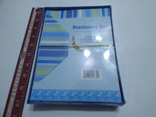 MDI Box of White Blue Stripe stationery set 30 sheets 15 envelopes