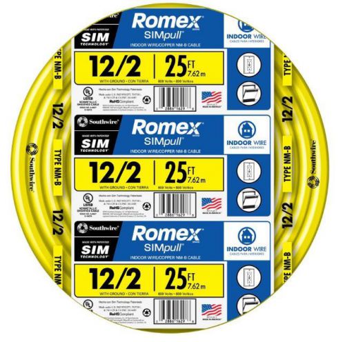 Romex simpull 25-ft 12-2 nm-b gauge indoor electrical non-metallic wire cable for sale