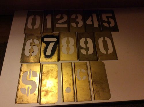 Vintage brass adjustable interlocking stencils 3 inch slip in numbers and prices for sale