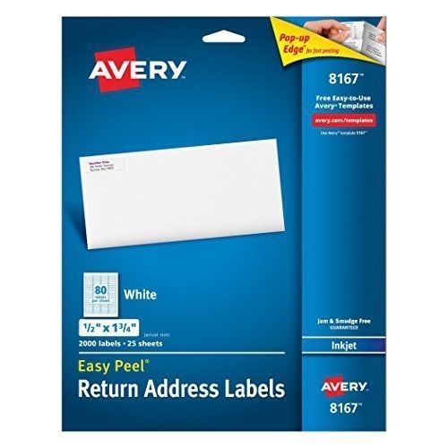 Avery Easy Peel Return Address Labels for Inkjet Printers White, Pk of 2000 8167