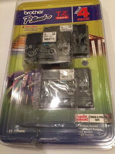 3 GENUINE BROTHER P-TOUCH TZ TAPE Black Ink on White Tape 1/2&#034; 12mm 26.2 ft