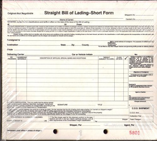 Straight bill of lading short form sealed package of 100 aka joe clears shelf for sale