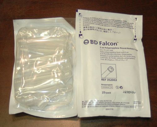 45 bd falcon 352063 5ml centrifuge tubes 12x75mm polypropylene -one 25/pk sealed for sale