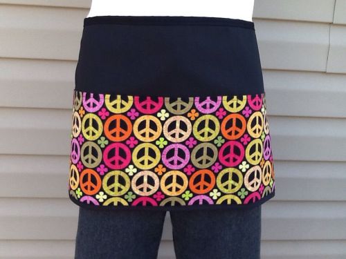 Black Peite/short Peace Sign server waitress waist apron 3 pocket restaurant