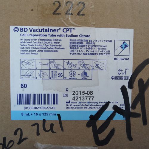 Pk/60 BD Vacutainer CPT Tubes 8mL 16 x 125mm 362761