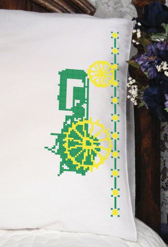 &#034;Stamped Perle Edge Pillowcases 30&#034;&#034;X20&#034;&#034; 2/Pkg-Green Tractor&#034;