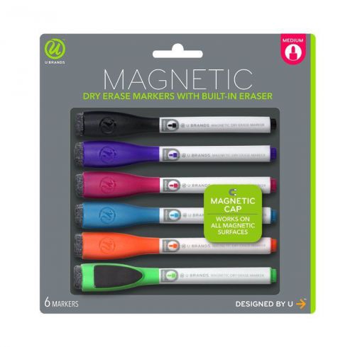 U Brands Low Odor Magnetic Dry Erase Markers With Erasers, Medium Point, Assorte