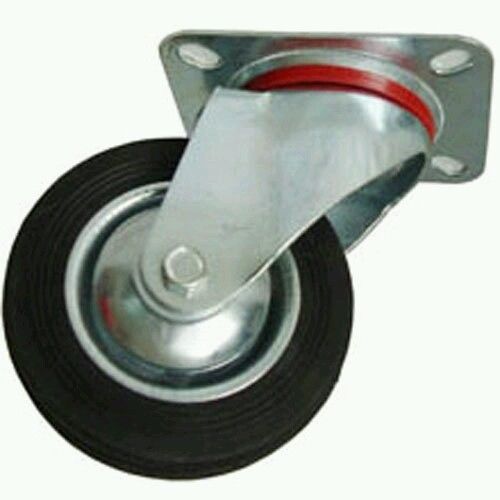 4&#034; Rubber Caster Wheel Swivel Steel Metal Top Plate Rubber Base Replacement
