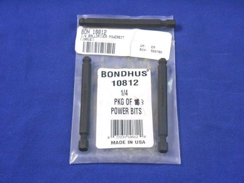 Pack of 3 NEW Bondhus 1/4&#034; x 3&#034; Hex BallDriver Power Bit 10812 - Expedited Ship