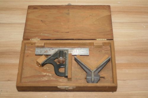 Vintage Starrett 4&#034; Combination Square 4R 2 Piece with Wooden Box