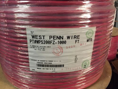 fire alarm cable wire west pennPT#WP5200FZ-1000 2 cond shielded 16awg FPLR outsi