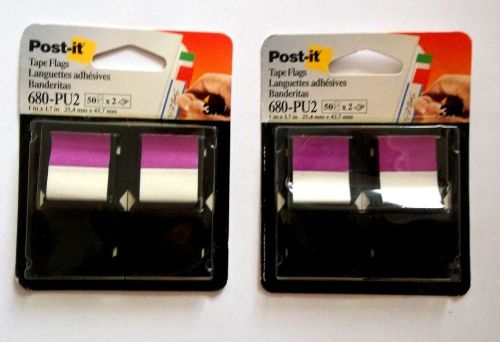 2 packs 3M Post-It 680-PU2 Purple and 680-RD2 Red 1&#034; x 1.7&#034; Tape Flags(100/pack)