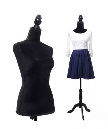 Black Female Mannequin Torso Dress Form Display W/ Black Tripod Stand New