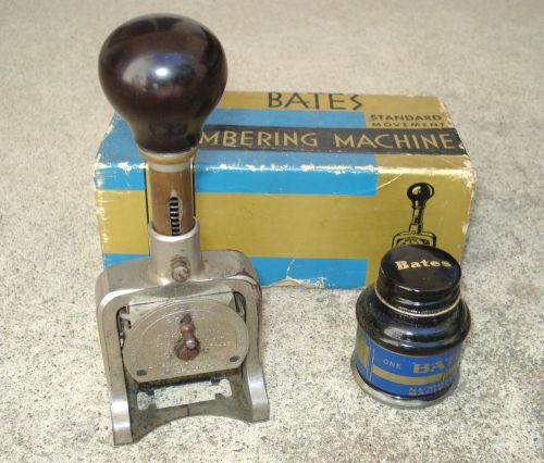 Antique Bates Numbering Machine 1893 Patent With Blue Ink In Jar Vintage