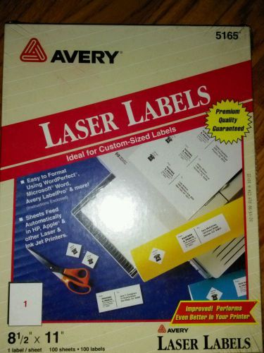 Avery White Inkjet Mailing Labels for Laser 5165 - 100 Full 8.5&#034;x11&#034; Sheets