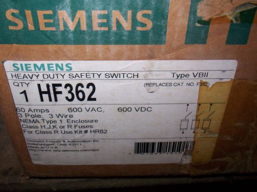 New Siemens HF362 60 Amp 600v Fusible Type 1 3Ph Safety Switch Disconnect
