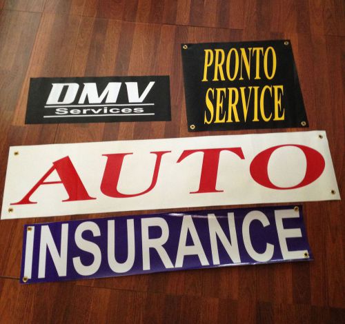 4 Assorted 13Oz Vinyl Banner Signs W/Grommets Auto Insurance Dmv Pronto Service