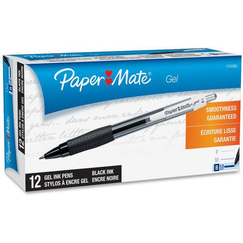 Paper Mate Gel Pens Retractable Bold 1.0mm, Black Ink &amp; Barrel Rubber Soft Grip