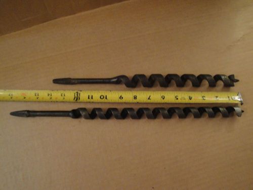 2 Long Augers Electrician Bell Hanger Wood Bits 15/16&#034;x14&#034; &amp; 7/8&#034;x17&#034; Long VG+