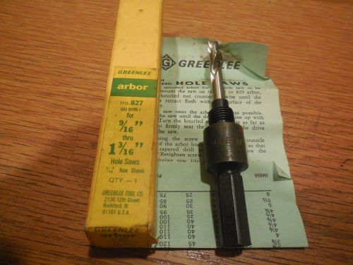 NOS Greenlee Hole Saw Arbor No.827 fits 9/16&#034; - 1-3/16&#034; Hole Saw 7/16&#034; Hex Shank