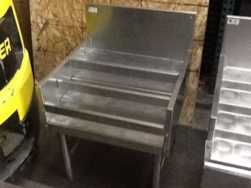 LIQUOR STEP UP DISPLAY, BACK BAR, 4 STEP, USED, ALL STAINLESS, 3 BOTTLE STOPS