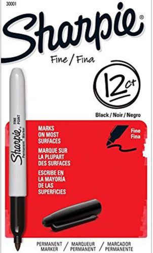 New Box of 12 Sharpie Black Fine Point Permanent Marker Pens 12 Pack