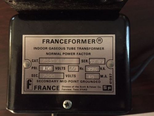 Franceformer indoor gaseous tube transformer 120 Volts/60 Hz/