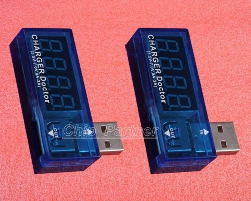 2pcs Blue USB Current Tester Detector Ampere Meter 3.5V-7V 0A-3A 3A NEW
