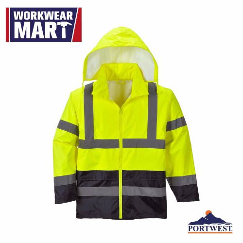 Hi vis rain jacket reflective tape hood waterproof ansi, reflective coat, uh443 for sale