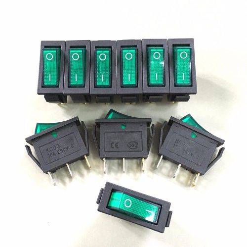 10 x large current 15a 250v 3 pin kcd3-gn illuminated on/off rocker switch #gtc for sale