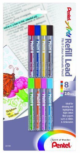Pentel arts 8 colour refill lead, assorted colors, 8 pack ch2bp8m for sale