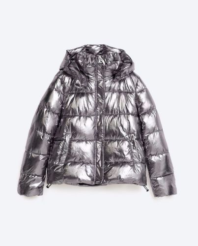 Zara new a/w2016 metallic silver short quilted puffer jacket ref 3427/231 size m for sale