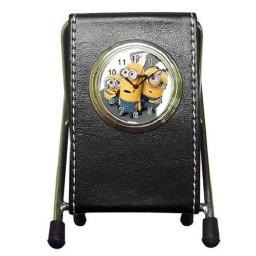 Nice 2 In 1 Pen Holder Minion Banana Despicable Me Pen Holder Desk Clock Leather